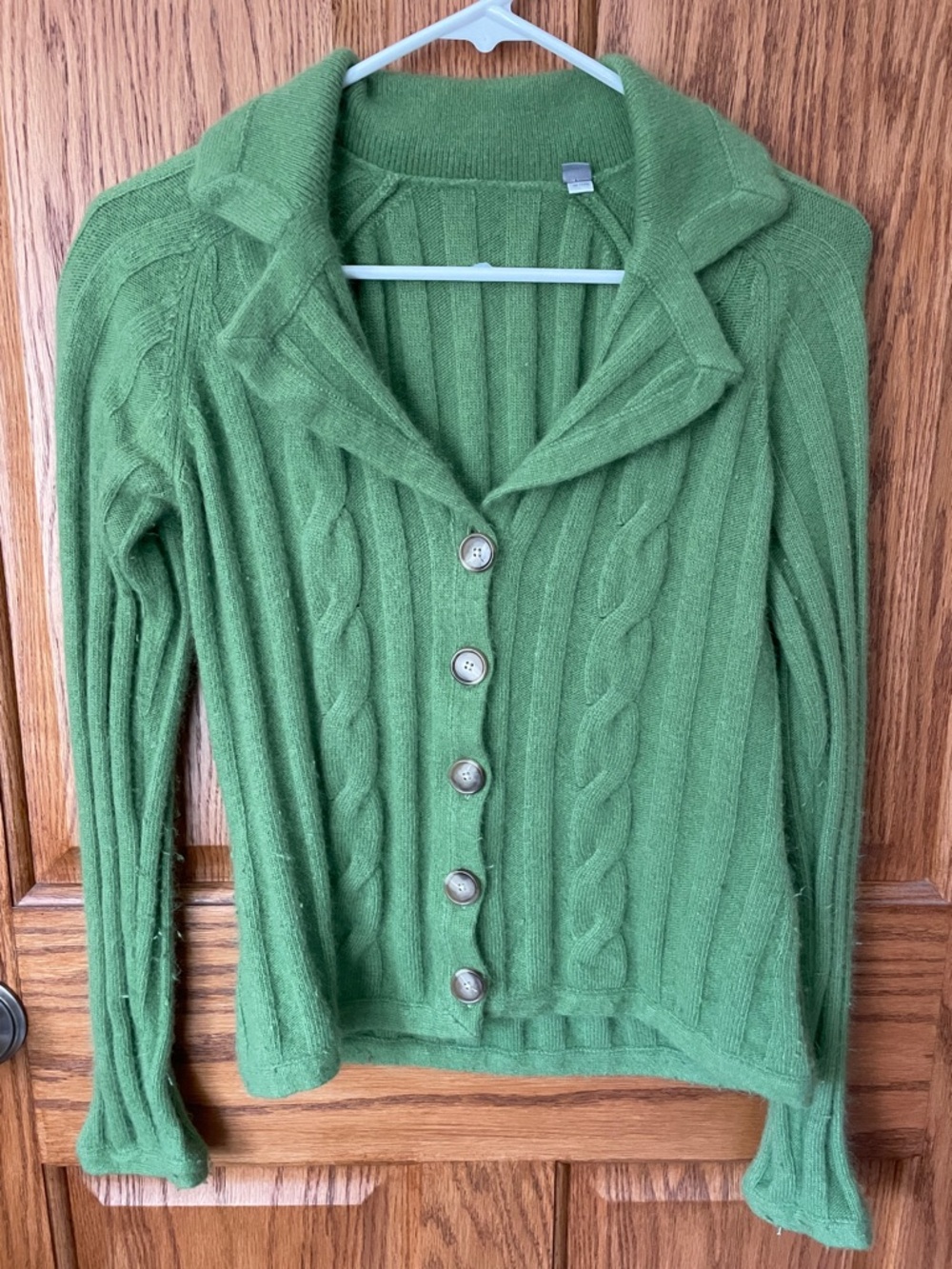 Ann Taylor Green Cable-Knit Button Cardigan